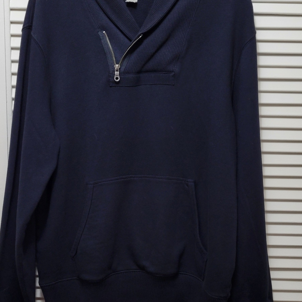 Michael Kors Navy Blue Shawl Collar Pullover Sweater With Collar Zip